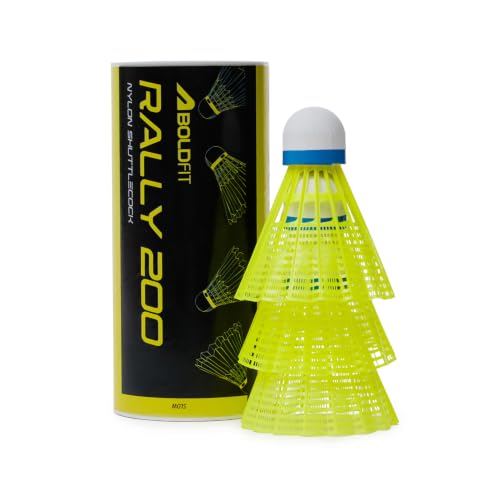 Image of Boldfit Badminton Shuttlecock Set 3pcs High Durability Badminton Nylon Shuttle with Natural Wood Cork Base Ideal for Daily Practice for Beginners & Players Rally 200 Yellow (Pack of 3)