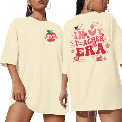 Image of Teacher Shirts Women Teach Print Graphic Tees Kindergarten Elementary Teaching Life Shirts Back to School Tees Tops