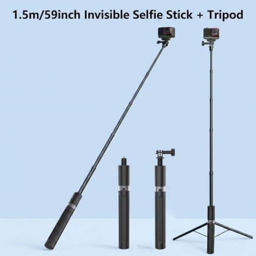 Image of 59 inch Invisible Selfie Stick Tripod for Insta360 X5 /X4 /X3 /ONE X2 | Mobilife 2-in-1 Camera Tripod Lightweight & Extendable for GoPro /DJI Pocket 3 /4 Action Camera