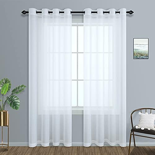 Mrs.Naturall White Sheer Curtains 84 Inches Long for Living Room Set of 2 Panels Grommet Window Sheer Curtains for Bedroom 52x84 Inch Length
