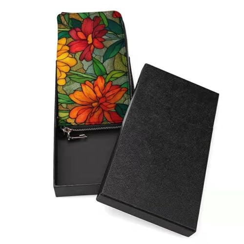 Golden Flower PU Leather Clutch Long Bifold Wallet, Coin Purse Credit Pass Case, Durable Card-Holder Money Storage for Women Men3