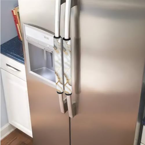 Image of 6 PCS Refrigerator Door Handle Covers Water-Resistant Kitchen Appliance Decors Handles Anti-Static Anti-Skid Protector Keep Off Stains Dust Fingerprint, Marble Gold Gray White