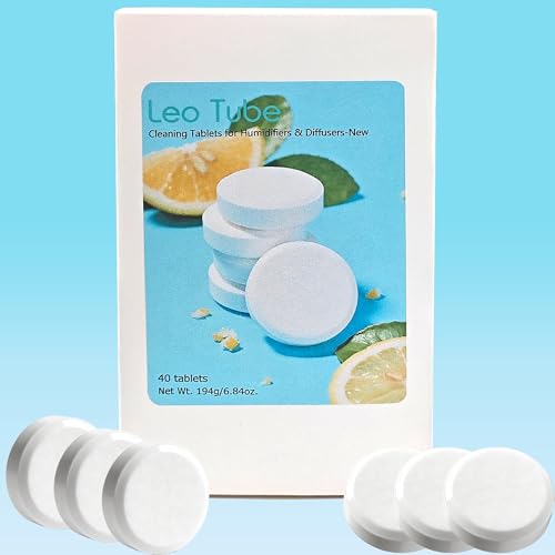 LeoTube Humidifier Cleaner Tablets Effortless Descaling Tablets for Humidifiers & Diffusers Remove Hard Water Stains & Essential Oil Residue Prevent Buildup for Extended Device Life(40-Pack)