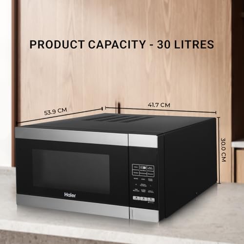 Image of Haier 30L Convection Microwave Oven (HIL3001ARSB, Black) with In-Built Air Fryer | Motorized Rotisserie | Stainless-steel Cavity | 5 In 1 Microwave oven
