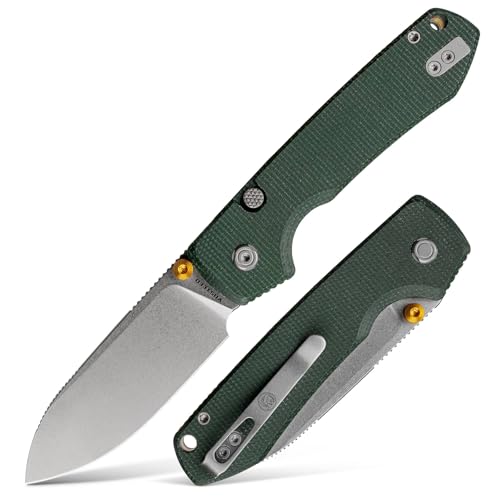 Image of Vosteed Raccoon2.0 EDC Folding Pocket knife with Clip - Top Liner Lock Knife with 3.25 inch Sandvik 14C28N Steel Blade, Micarta Handle for Camping, Hiking - A2904