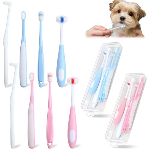 Ceenna 8 Pcs Small Dog & Cat Toothbrush with 2 Storage Clear Box 360 Degree Soft Silicone Deep Pet...