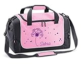 Mein Zwergenland Sporttasche Kinder personalisierbar 38L, Kindersporttasche mit Name und Pusteblume Bedruckt in Rosa