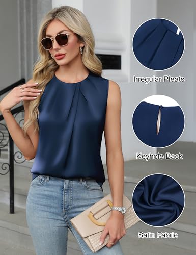 Blooming Jelly Womens Summer Tank Tops Business Casual Outfits Satin Blouse Dressy Work Shirts Spring Clothes - Image 5