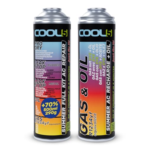 Cool5 , sustituto r1234yf, Sellador, refrigerante para Aire Acondicionado de automóviles, Equivalente a 760 g, 1 Lata, 5 en 1, 290g,
