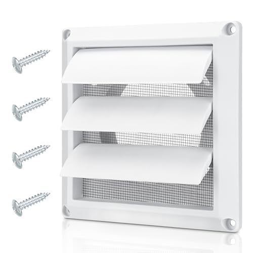 Funmit 4' Dryer Vent Cover for Exterior Wall Vent Hood Outlet Airflow Dryer Air Vent with Screen Includes 4 Screw for Easy Installation (White)