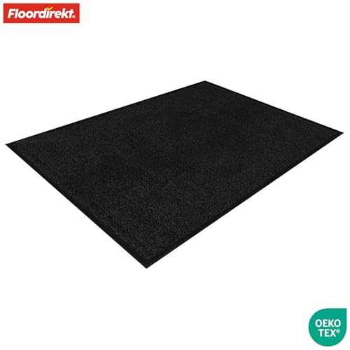 Floordirekt Schmutzfangmatte Rhine - waschbare & leistungsstarke Fußmatte - Sauberlaufmatte mit Rutschfester Rückseite - Türmatte für den Eingangsbereich (Schwarz, 90 cm x 120 cm)