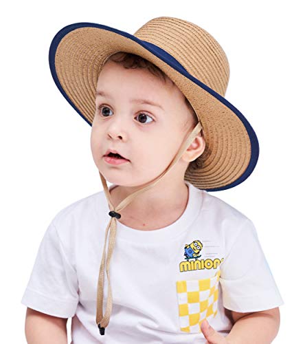 Magracy - Sombrero de paja para niños y niños, diseño de sombrero de playa plegable Marrón caqui