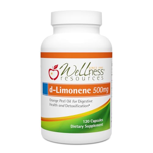 Wellness Resources High Potency d-Limonene Capsules 500mg 120 Capsules - Orange Peel Extract for Digestive Health Heartburn Acid Reflux Detoxification