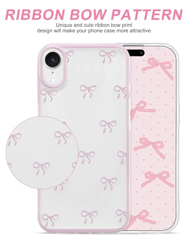 Jusy Compatible with iPhone XR Bow Phone Case, Cute Clear Ribbon Bowknot Pattern Aesthetic Soft TPU Transparent Cases Protective Phone Cover for Women Girly - Pink - Image 3