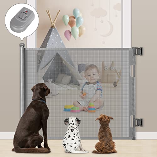 Retractable Baby Gate, Extra Wide Safety Kids or Pets Gate, 33” Tall, Extends to 55” Wide, Mesh Safety Dog Gate for Stairs, Indoor, Outdoor, Doorw