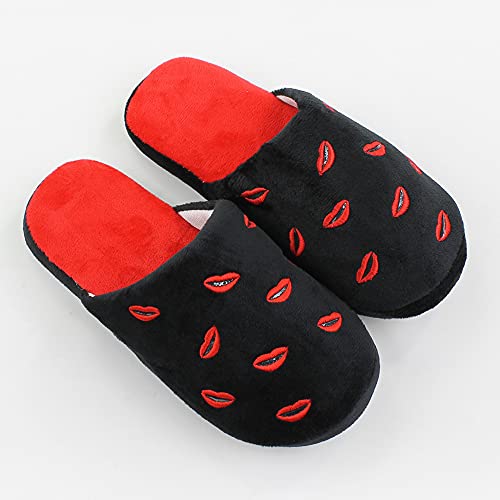 Pantufa Adulta Feminina Marca de Beijos (Preto, 36-37)
