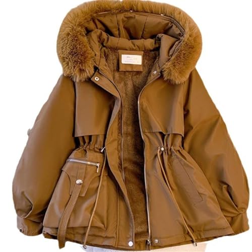 Women's Plush Solid Color Warm Cotton Jacket Loose Thickened Fleece Lined Hood Down Jacket Winter Puffer Outwear2