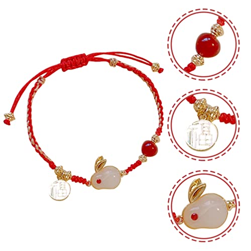 Ushobe Chinese New Year Bracelet 2023 Zodiac Lucky Rabbit Bracelet Red String Bracelet Imitation Jade Yutu Rope Bracelets For Spring Festival Year Of The Rabbit Gifts #TOP7