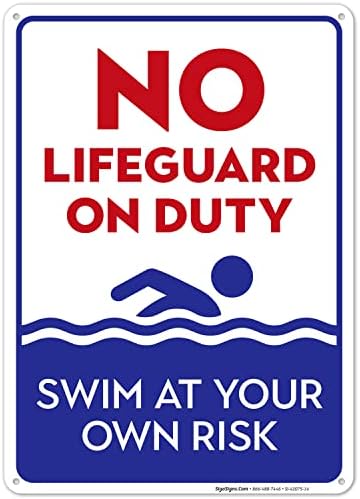 No Lifeguard On Duty Sign, Blue Pool Sign, 10x14 Inches, Rust Free .040 Aluminum, Fade Resistant, Made in USA by Sigo Signs