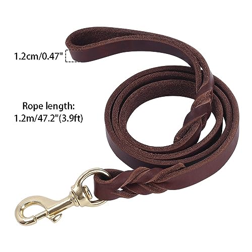 Hundeleine Leder, 1,2m - 2,6m Fettlederleine Hunde, 1,2/1,8 cm Breit, Lederleine Hund Führleine mit robustem Verschluss für große, mittelgroße und kleine Hunde