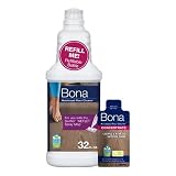 Bona Hardwood Floor Cleaner Bottle for use with Swiffer WETJET Spray Mop, makes 64 Fl Oz - Includes Filled Bottle + Concentrate Refill for Wood Floor Cleaning