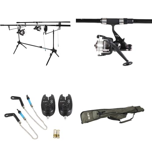FISH-XPRO Set pesca carpa completo 2 canne - Mulinelli - Segnalatori - Swinger - Rodpod - Borsa - Kit carpfishing per principianti ed esperti - 5