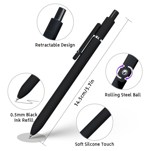 UIXJODO 6 Pcs Gel Pens 0.5mm Quick Dry Black Ink Pens Fine Point Smooth Writing Pen, Cute Office and School Supplies Gifts for Women Teacher Students (6 Pcs Black White Grey Silver) - Thumbnail 4