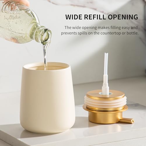 Image of Enra Ceramic Soap Dispenser,12 oz Hand Lotion Dispenser with Gold Pump,Wide-Mouth Refillable Dish Soap Dispenser,Modern Liquid Soap Dispenser for Kitchen & Bathroom Countertop Decor