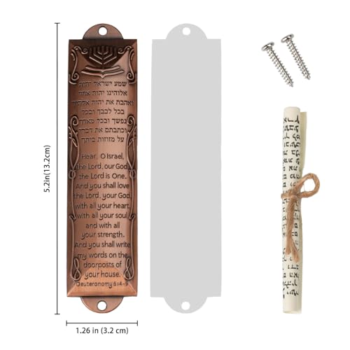 Image of Mezuzah Set of 3 Jewish Door Mezuzah with English /Hebrew House Blessing, Metal Cases with Non-Kosher Scrolls, Gold, Silver, Bronze