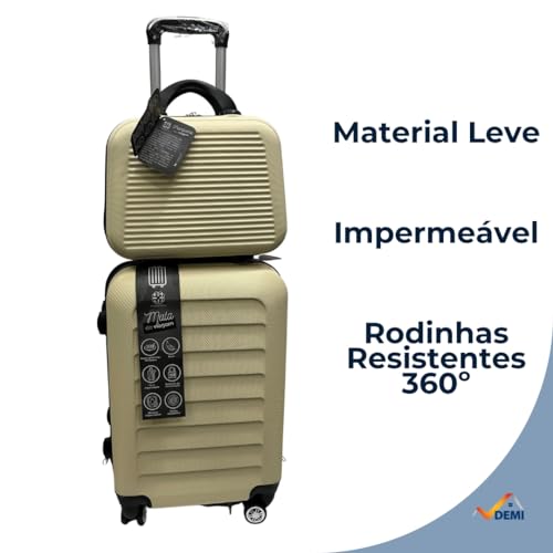 Kit 3 Malas de Viagem 23kg, 10Kg e Frasqueira 14 Polegadas Bolsa de Mão c/Trava de Senha FIbra Rígid