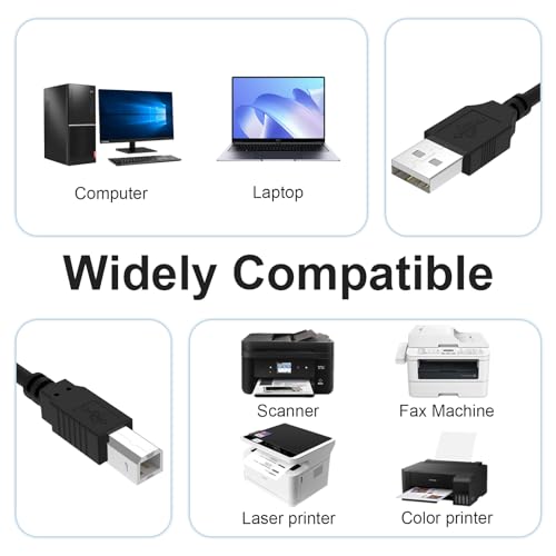 Image of Replacement USB A to Type B Printer Cable Cord Compatible with Canon MegaTank G3270, PIXMA MG3620, TS702a, TS6420a, TS7720, TR4720, TR7020a, TR8620a, G6020, imageCLASS LBP6030w (8.9FT)