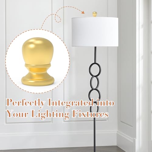 Image of 2 Pcs Ball Lamp Finial Cap Knob, 1 /4-27 Inch Threaded Solid Lamp Shade Head Top Screw Finial Caps Nut Decoration for Lamp Shade, Table or Floor Lamps (Gold)