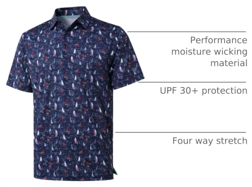 Image of Golf Shirts for Men Dry Fit Short Sleeve Print Performance Moisture Wicking Polo Shirt