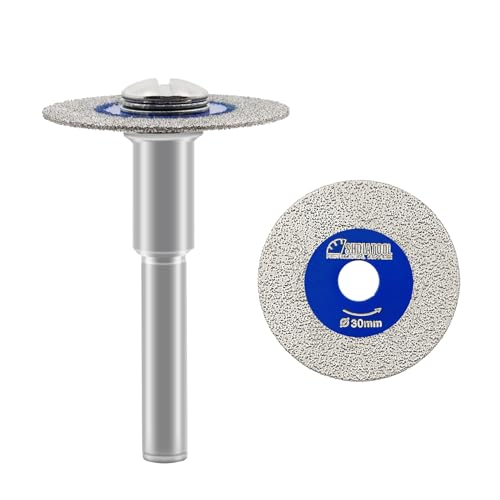 SHDIATOOL Disco Diamantado para Cortar Vidrio, 2 piezas 30mm Mini Hojas Sierra Diamantada con Vástago 6mm para Azulejos Cerámica Porcelana Mármol Granito Piedra Artificial Taladro Máquina pack de 2