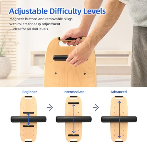 Image of Balance Board for Adult with Adjustable Stoppers: 3 Modes Wobble Board with Roller Exercise Balancing Stability Trainer for Improve Balance Non Slip Surface