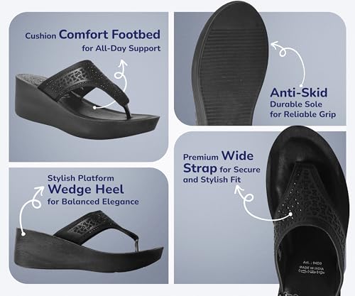 Image of puntoblu Embellished Ultra Comfort Platform Heels for Women | Comfortable Padded Footbed | Anti-Skid & Durable High Heel Slippers for Girls | Ideal for Casual, Party & Ethnic Wear