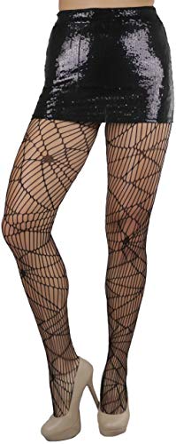 Image of ToBeInStyle Women's Spiderweb & Crawling Spider Print Hosiery Tights & Thigh High Stockings