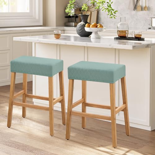 Image of YISUN Stool Covers Rectangle - 2 Pack Stretch Waterproof Saddle Seat Cover Counter Bar Stools Bar Chairs Covers Kitchen Island Chairs Cushion Protector