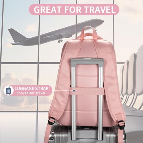 Image of Della Gao Laptop Backpack with Pencil Case, 15.6inch Pink Travel Backpack for Women, Water Resistant Computer Back Pack for Travel, Business, Work (S-Pink-Pencil Case)