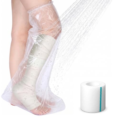 Protector Escayola Pierna Adulto Impermeable para Ducha, Pack de 9 (8 Fundas 70cm + 1 Cinta), Funda Escayola Pierna Estanca y Reutilizable para Heridas, Vendajes, Quemaduras y Postoperatorio
