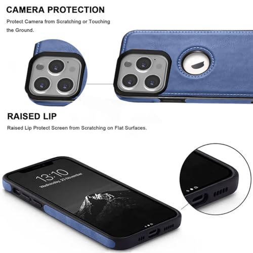 Image of KARWAN️ Genuine Leather Finish iPhone 15 Pro Back Cover Case |Shockproof Design |Raised Edges for Camera & Screen Protection |Super Soft - Touch |Leather Case for iPhone 15 Pro(Blue)