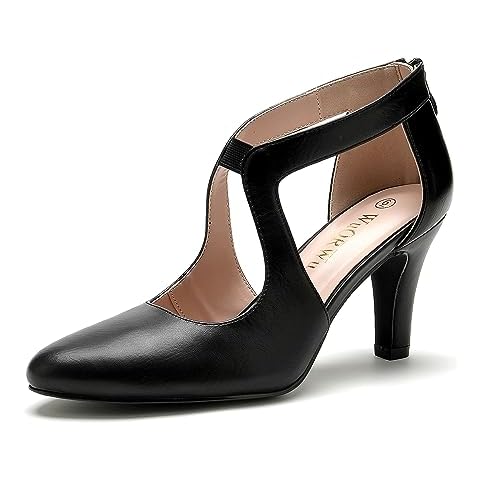 WuORWu Women's Closed Toe High Heel Pumps Dress Work Shoes for Office Business Comfor Table Slip on Zippe 3 inch Heels(Black pu 6) Cover