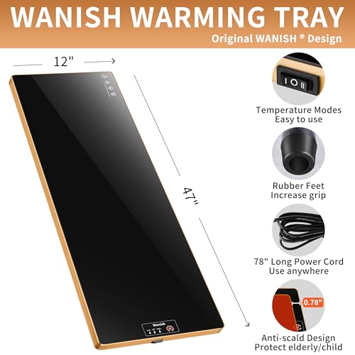 Image of Electric Warming Tray,Extralong 47 inchx12 inch,Tempered Glass Warming Mat for Food | Keep Food Warm,Food Warmers For Parties Buffet Daily Gatherings,Temperature Adjustable,With Thermostat,Full Surface Heating