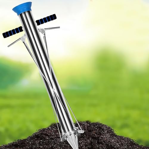 Blumenzwiebel-Pflanzgefäß-Werkzeug, manuelle Sämling-Pflanzgefäß, Edelstahl mit weichem Griff und Pedal für Gartenarbeit, Hof und Gewächshaus