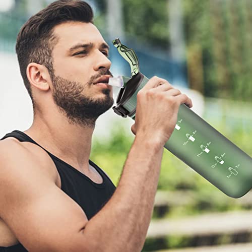 NAVTUE Trinkflasche, 1L BPA-Frei Tritan Sport Wasserflasche mit Strohhalm, Zeitmarkierungen, Auslaufsicher Sport Trinkflasche für Schule, Fitnesss, Fahrrad, Camping, Yoga, Outdoor(1 Flasche)