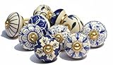 owlKraft Handmade Indian Ethnic Blue Ceramic Stone Cabinet Knobs,Vintage Decorative Drawer Pulls for Trendy Cabinets,Modern Dressers & Cupboards, Knobs for Kitchen & Furniture-Set of 10