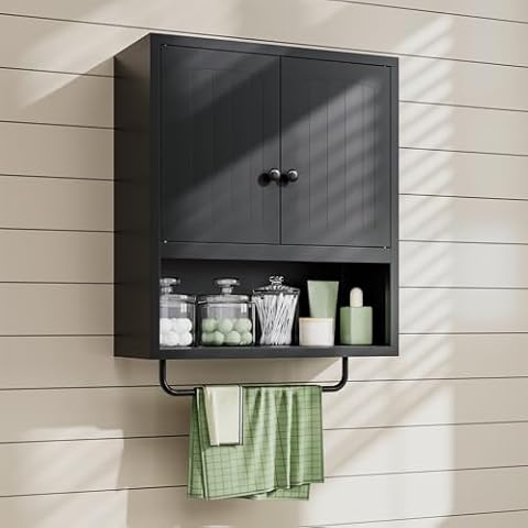 BYNSOE Bathroom Cabinet Wall Mounted with 2 Doors and Adjustable Shelf Metal Medicine Cabinet Over Toilet Storage Wall Hanging Cabinets for Bathroom,Bedroom,Kitchen,Laundry Room (Black) Cover