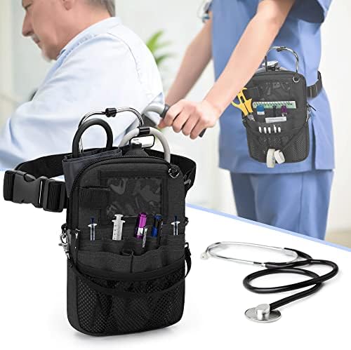 Trunab Vet Nurse Pouch with Multiple Pockets, Nurse Waist Bag Fanny Pack with Adjustable Waist Strap for Stethoscope, Scissors and Other Medical Supplies, Black - Patented Design