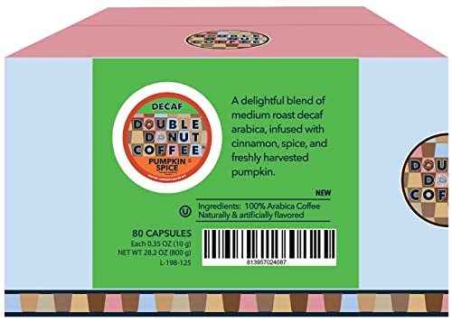 Double Donut Medium Roast Decaf Coffee Pods, Pumpkin Spice Flavored, For Keurig K-Cup Machines, 80 Single-Serve Capsules Per Box #TOP1