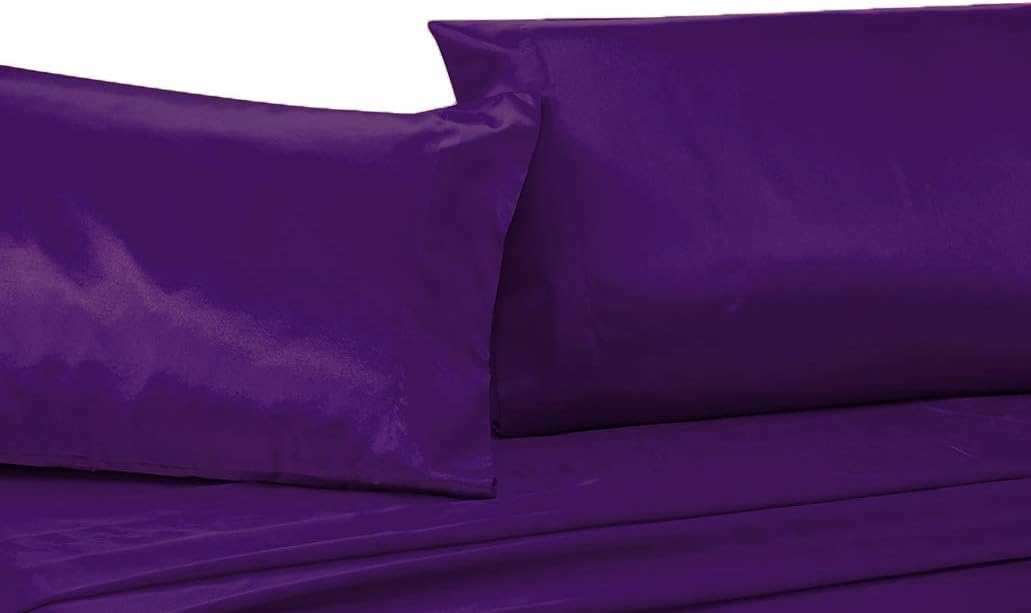 4pc California King Size Satin Sheet Set Solid Purple Super Soft Touch Bridal Cozy Adorable Deep Pocket New (Purple, California King)